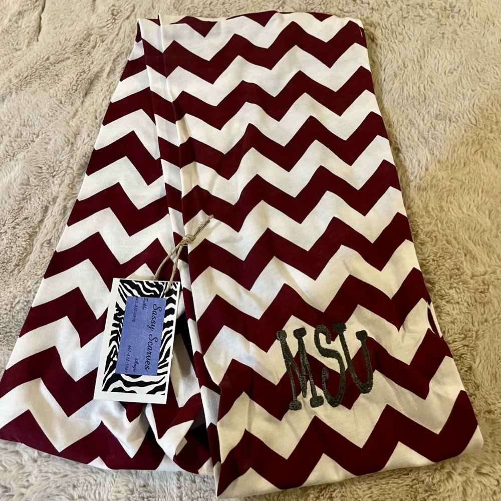 MSU Embroidered Maroon and White Circle Scarf